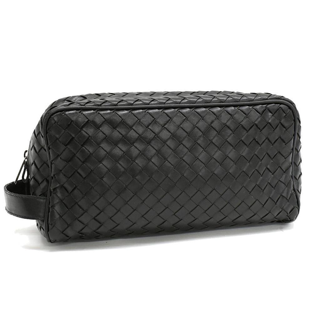 Bottega Veneta Clutch Bag Shoulder Intrecciato Leather Black